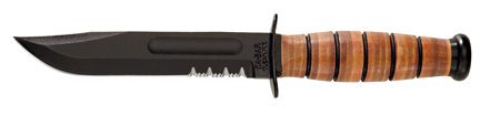 KA-BAR Full-Size Fixed Army 7in Blk Combo Blade Leather Handle