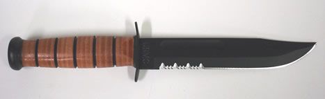KA-BAR Full-Size Fixed 7 in Black Combo Blade Leather Handle