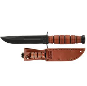 KA-BAR Short Fixed 5.25 in Black Blade Leather Handle