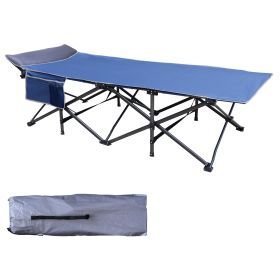 Osage River 440LBS Deluxe Cot w Built in Pillow Blue w Gray Trim